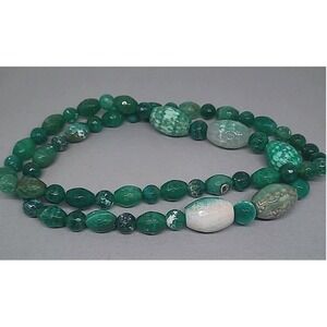 Jay King Necklace Green Spiderweb Agate Stone Beads Statement 35"